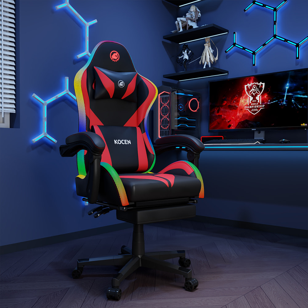 PU Leather Fabric Gaming Chair, Esports Chair With Multi-color Adjustable RGB Lights, USB Powered, Remote Control