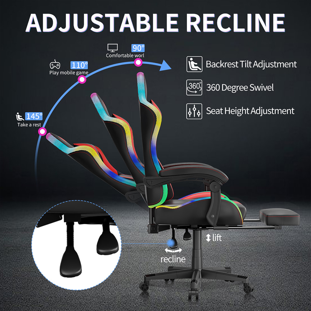 PU Leather Fabric Gaming Chair, Esports Chair With Multi-color Adjustable RGB Lights, USB Powered, Remote Control PU Leather Fabric Gaming Chair, Esports Chair With Multi-color Adjustable RGB Lights, USB Powered, Remote Control