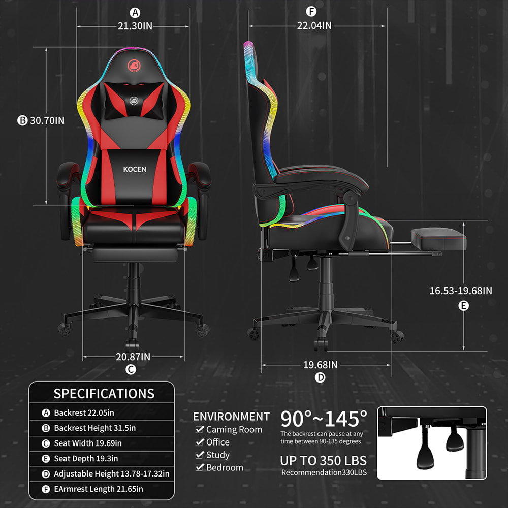 PU Leather Fabric Gaming Chair, Esports Chair With Multi-color Adjustable RGB Lights, USB Powered, Remote Control PU Leather Fabric Gaming Chair, Esports Chair With Multi-color Adjustable RGB Lights, USB Powered, Remote Control