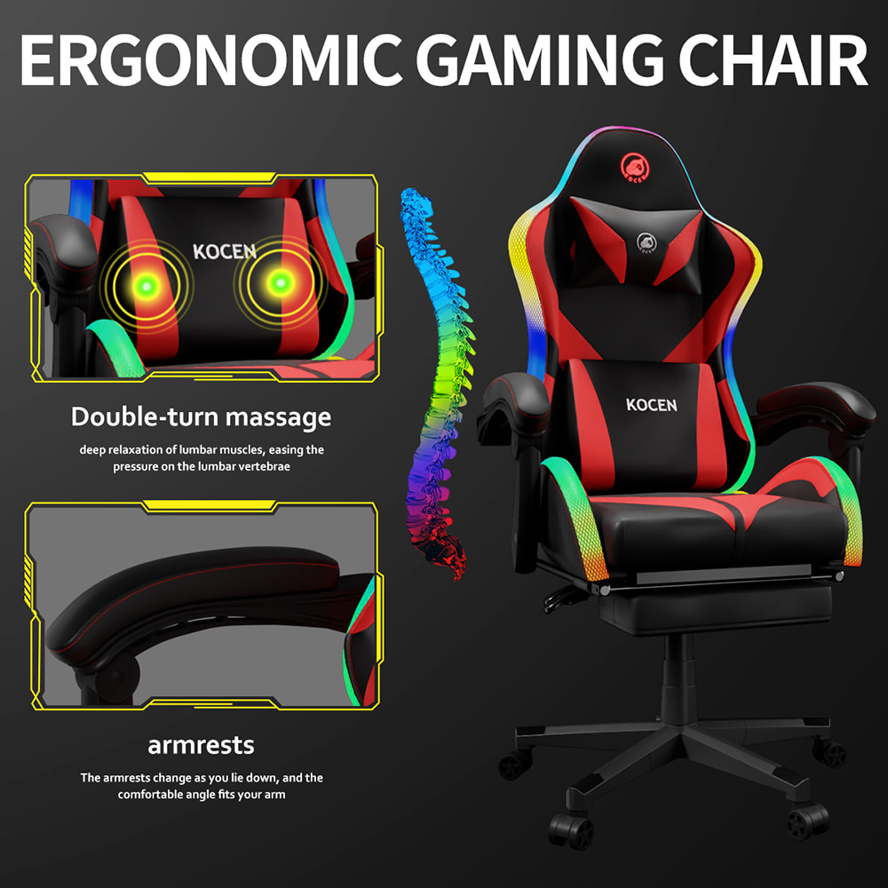 PU Leather Fabric Gaming Chair, Esports Chair With Multi-color Adjustable RGB Lights, USB Powered, Remote Control PU Leather Fabric Gaming Chair, Esports Chair With Multi-color Adjustable RGB Lights, USB Powered, Remote Control